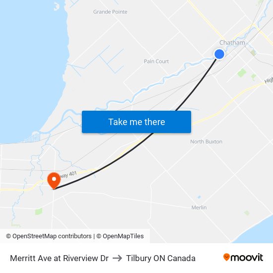 Merritt Ave at Riverview Dr to Tilbury ON Canada map