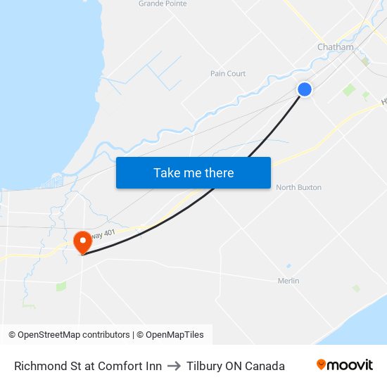 Richmond St at Comfort Inn to Tilbury ON Canada map