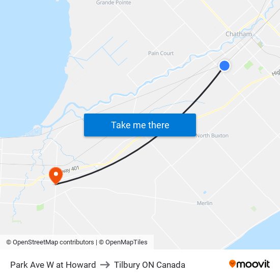 Park Ave W at Howard to Tilbury ON Canada map
