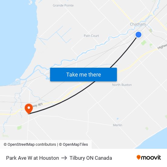 Park Ave W at Houston to Tilbury ON Canada map