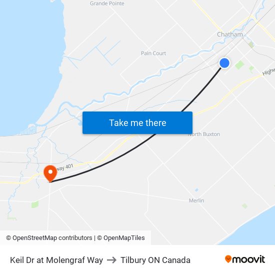 Keil  Dr at Molengraf Way to Tilbury ON Canada map