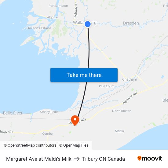 Margaret Ave at Maldi's Milk to Tilbury ON Canada map