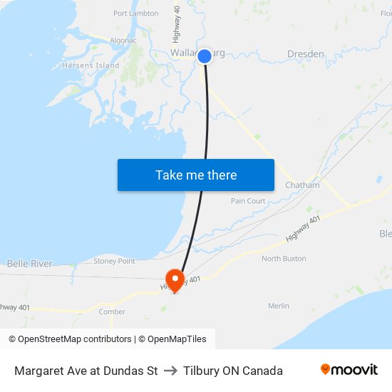 Margaret Ave at Dundas St to Tilbury ON Canada map