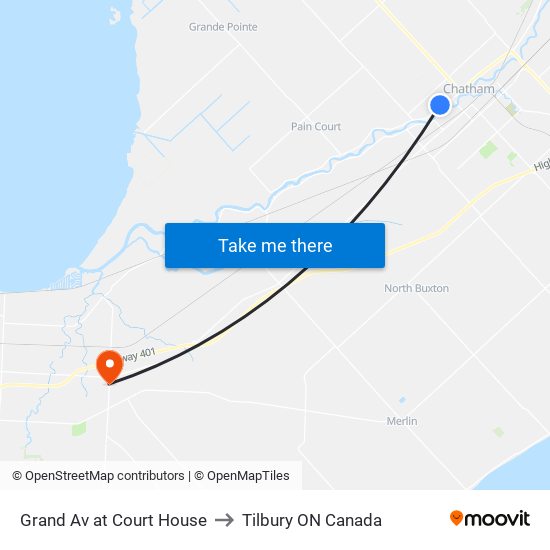 Grand Av at Court House to Tilbury ON Canada map