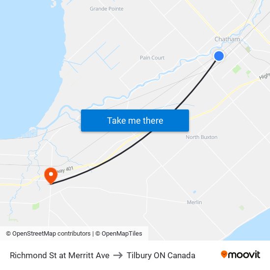 Richmond St at Merritt Ave to Tilbury ON Canada map