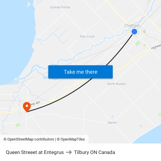 Queen Streeet at Entegrus to Tilbury ON Canada map