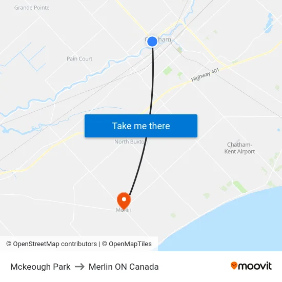 Mckeough Park to Merlin ON Canada map