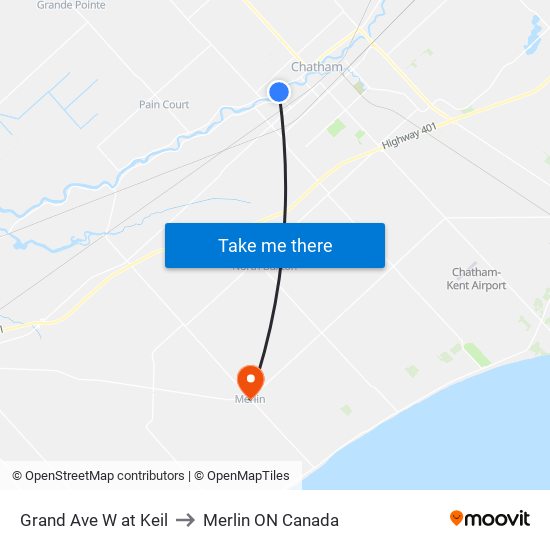 Grand Ave W at Keil to Merlin ON Canada map