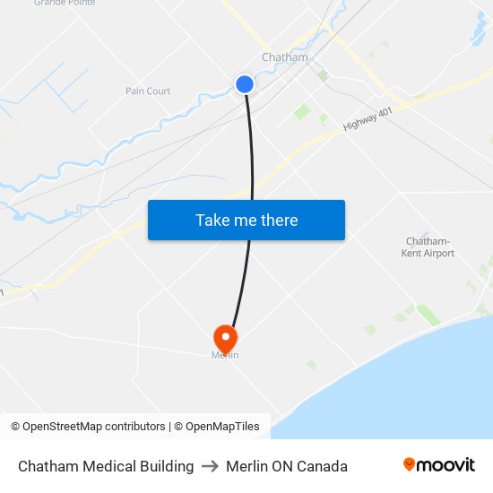 Chatham Medical Building to Merlin ON Canada map