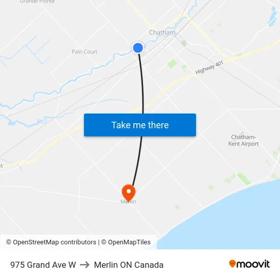975 Grand Ave W to Merlin ON Canada map