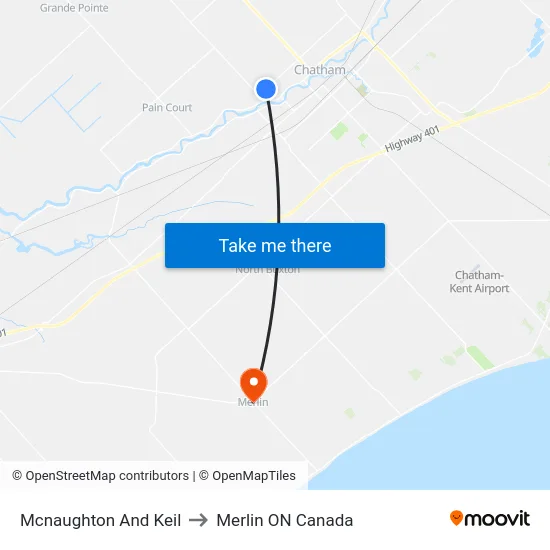 Mcnaughton And Keil to Merlin ON Canada map