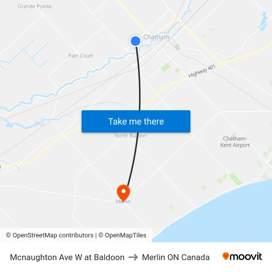 Mcnaughton Ave W at Baldoon to Merlin ON Canada map