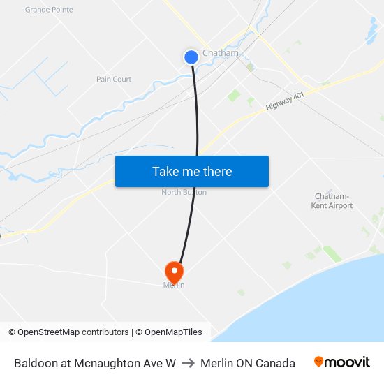 Baldoon at Mcnaughton Ave W to Merlin ON Canada map