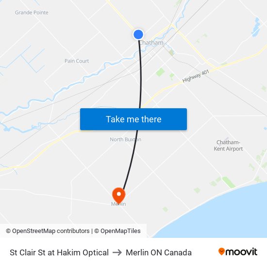 St Clair St at Hakim Optical to Merlin ON Canada map
