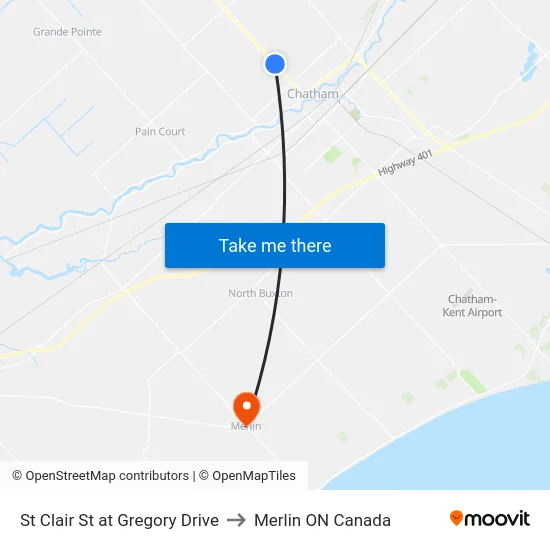 St Clair St at Gregory Drive to Merlin ON Canada map