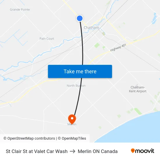 St Clair St at Valet Car Wash to Merlin ON Canada map