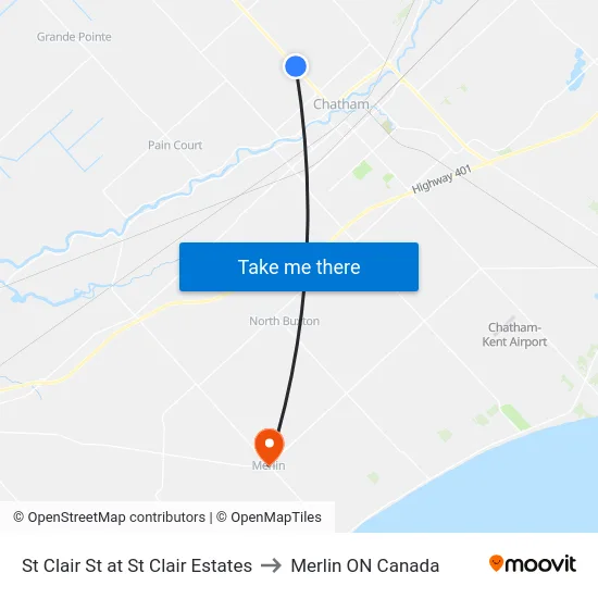 St Clair St at St Clair Estates to Merlin ON Canada map