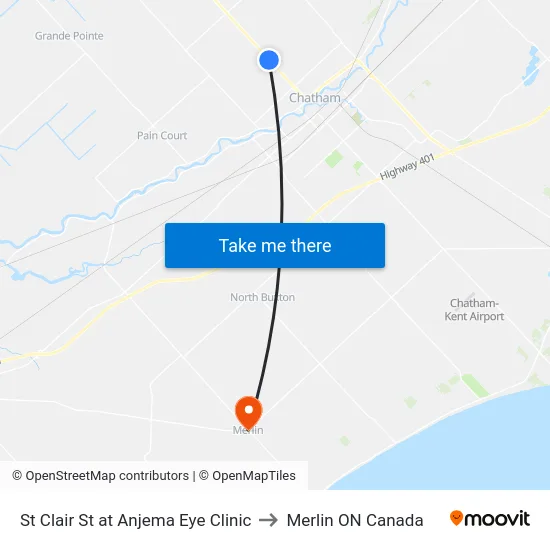 St Clair St at Anjema Eye Clinic to Merlin ON Canada map
