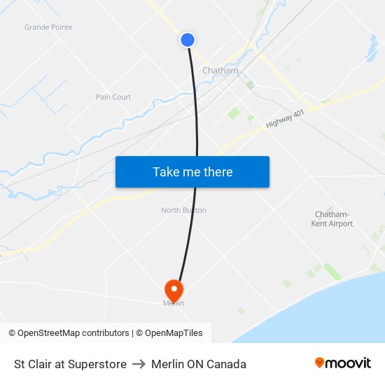 St Clair at Superstore to Merlin ON Canada map