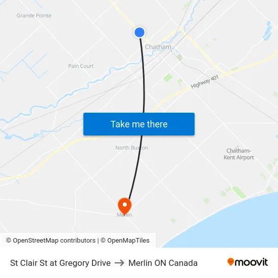 St Clair St at Gregory Drive to Merlin ON Canada map