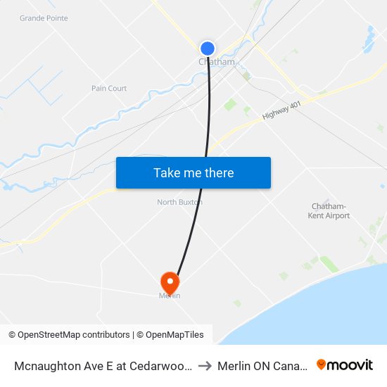 Mcnaughton Ave E at Cedarwoods to Merlin ON Canada map