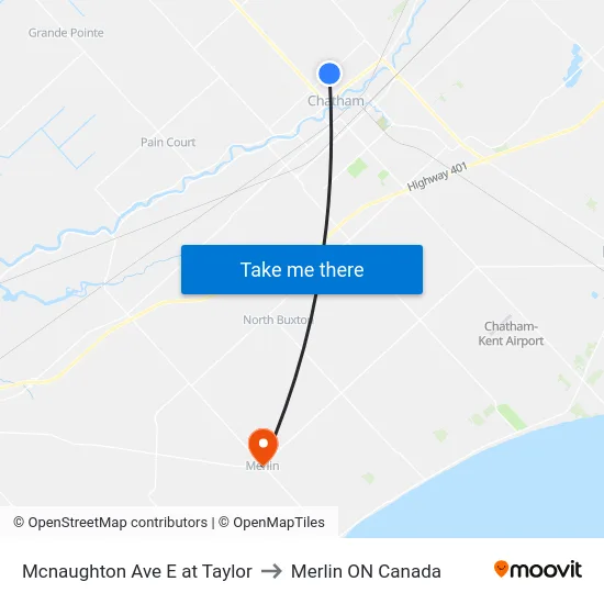 Mcnaughton Ave E at Taylor to Merlin ON Canada map