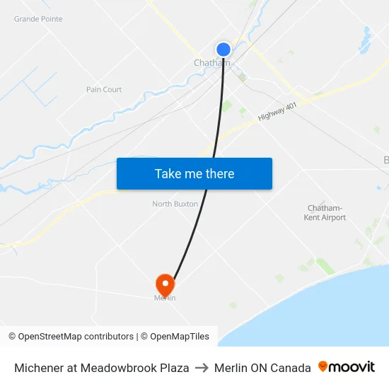 Michener at Meadowbrook Plaza to Merlin ON Canada map