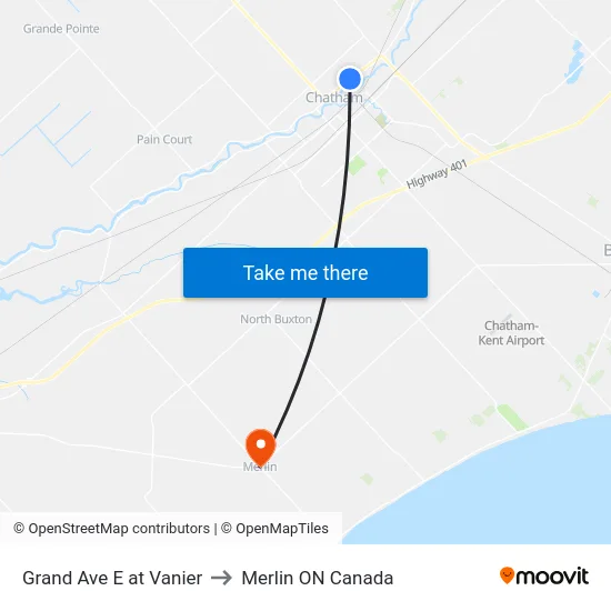 Grand Ave E at Vanier to Merlin ON Canada map