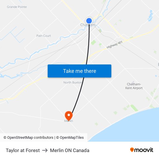 Taylor at Forest to Merlin ON Canada map