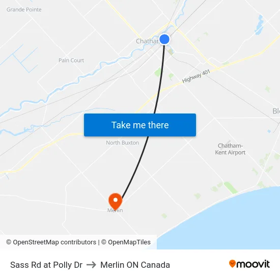 Sass Rd at Polly Dr to Merlin ON Canada map