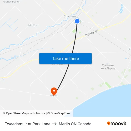Tweedsmuir at Park Lane to Merlin ON Canada map