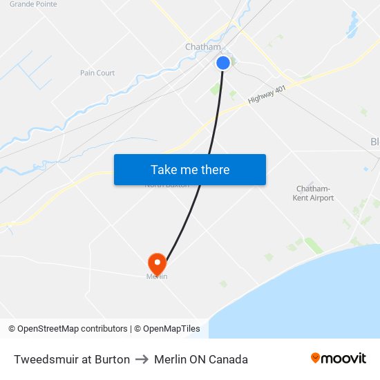 Tweedsmuir at Burton to Merlin ON Canada map