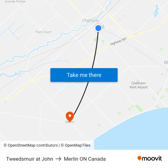 Tweedsmuir at John to Merlin ON Canada map