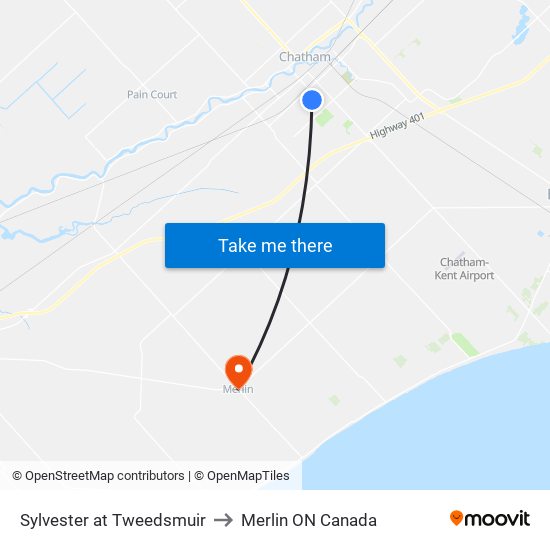 Sylvester at Tweedsmuir to Merlin ON Canada map