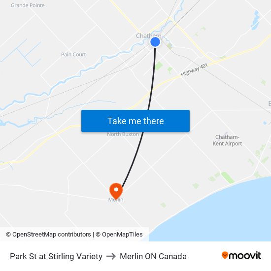 Park St at Stirling Variety to Merlin ON Canada map