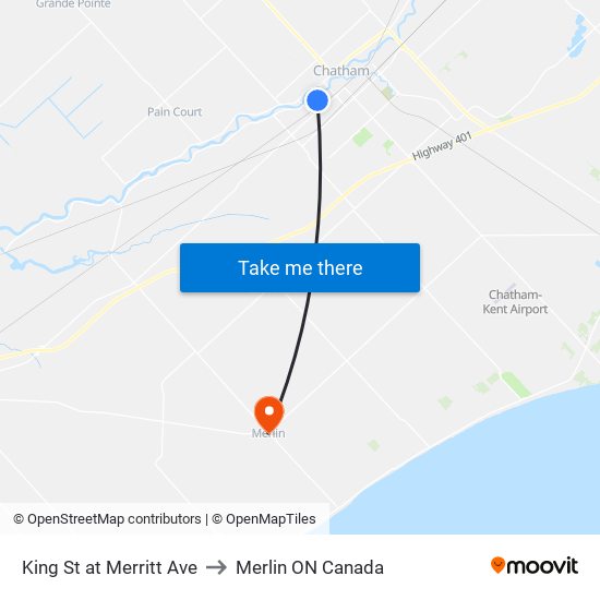 King St at Merritt Ave to Merlin ON Canada map