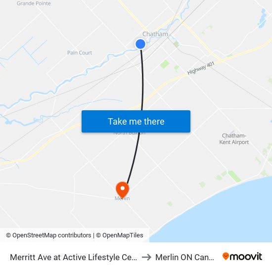 Merritt Ave at Active Lifestyle Centre to Merlin ON Canada map
