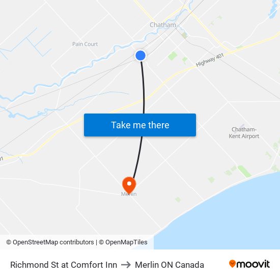 Richmond St at Comfort Inn to Merlin ON Canada map