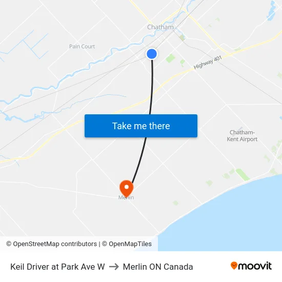 Keil Driver at Park Ave W to Merlin ON Canada map