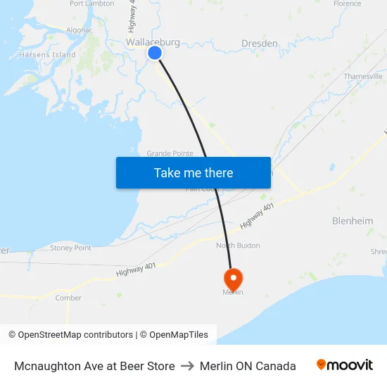 Mcnaughton Ave at Beer Store to Merlin ON Canada map