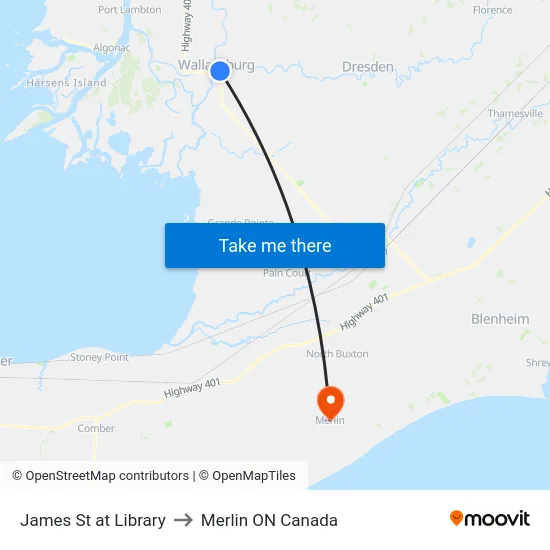 James St at Library to Merlin ON Canada map