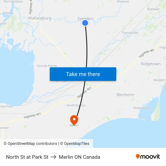 North St at Park St to Merlin ON Canada map