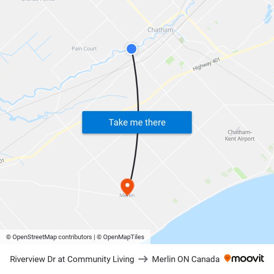 Riverview Dr at Community Living to Merlin ON Canada map