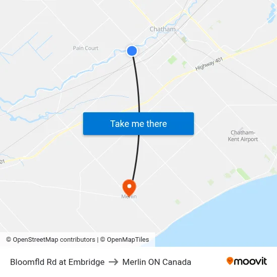 Bloomfld Rd at Embridge to Merlin ON Canada map