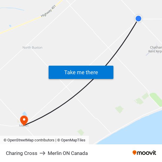 Charing Cross to Merlin ON Canada map