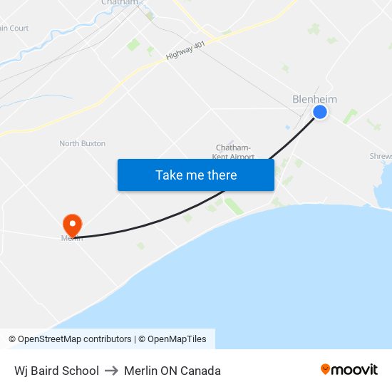 Wj Baird School to Merlin ON Canada map