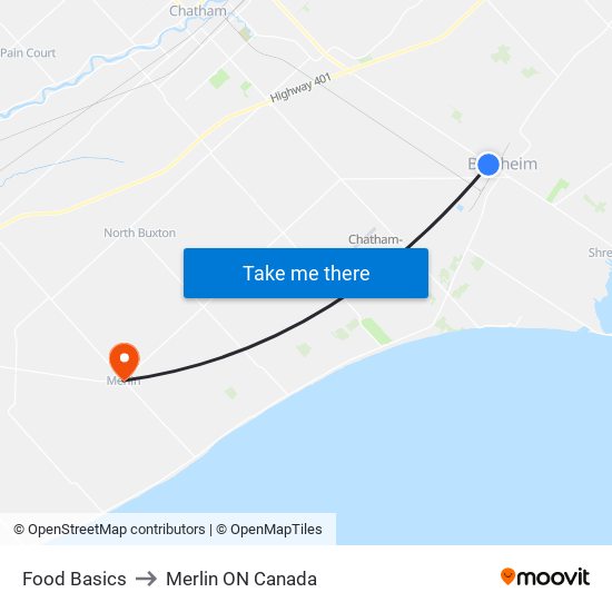 Food Basics to Merlin ON Canada map