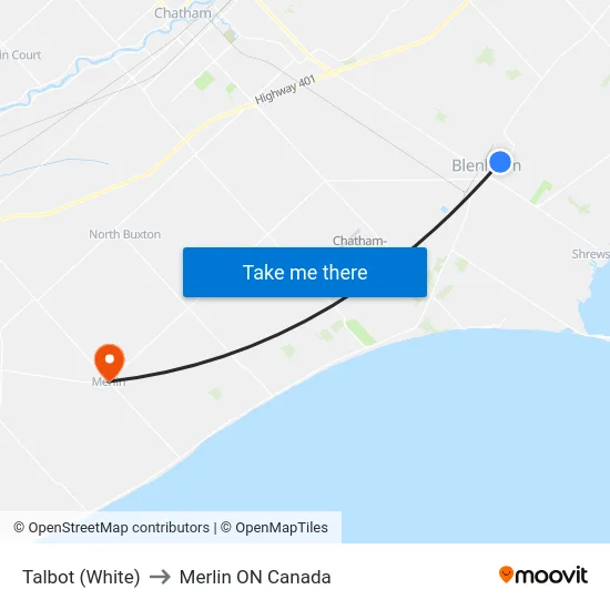 Talbot (White) to Merlin ON Canada map