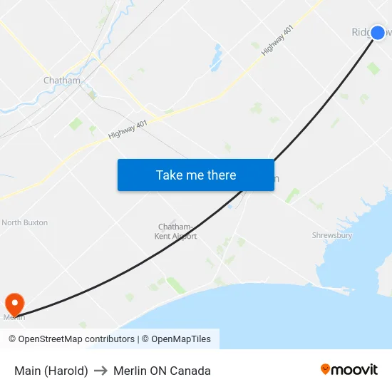 Main (Harold) to Merlin ON Canada map