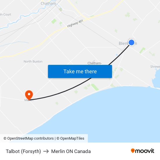 Talbot (Forsyth) to Merlin ON Canada map